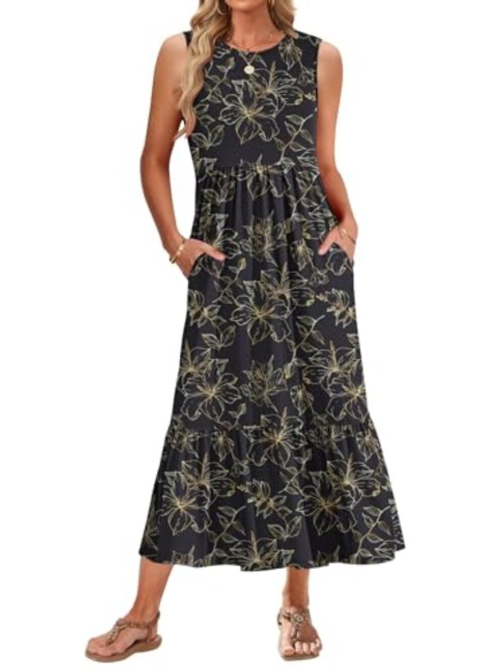 🆕 Summer Dress for Women Sleeveless Empire Waist Crewneck Maxi Dresses with